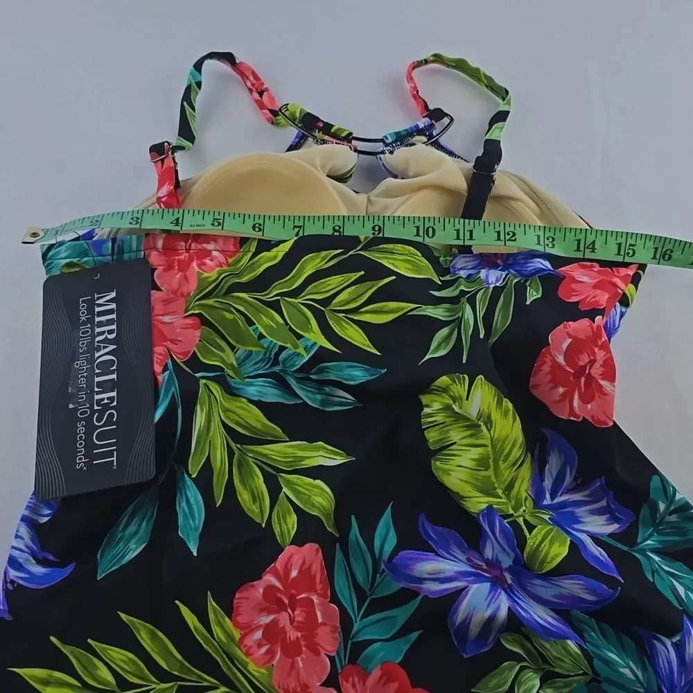 Miraclesuit NWT 4B Tankini‎ Top Black Floral And Magicsuit Brief Bottom Set Sz 8